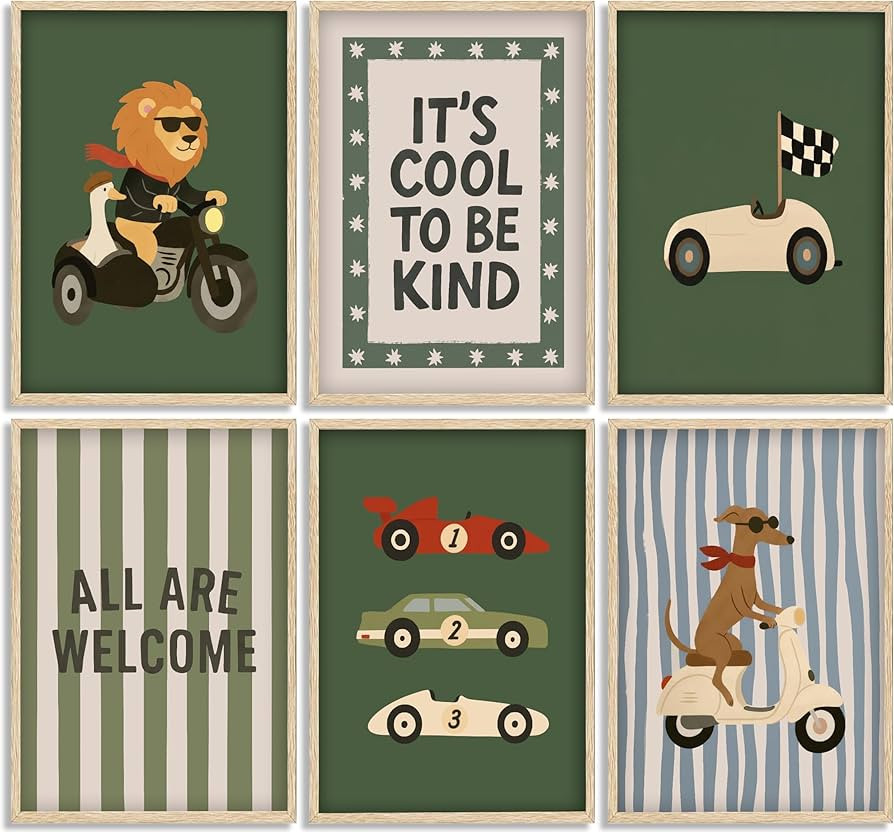 6Pcs Baby Nursery Wall Art Vintage Cartoon Animal Car Lion Painting Picture Wall Decor Kids Trans... | Amazon (US)