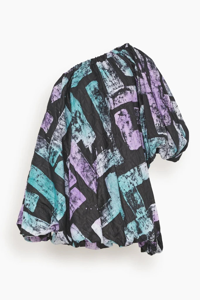 Adufe One Shoulder Puffy Sleeve Dress in Multicolor | Hampden Clothing