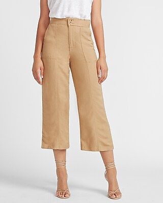 Super High Waisted Linen-Blend Cropped Wide Leg Palazzo Utility Pant Neutral Women's 6 | Express