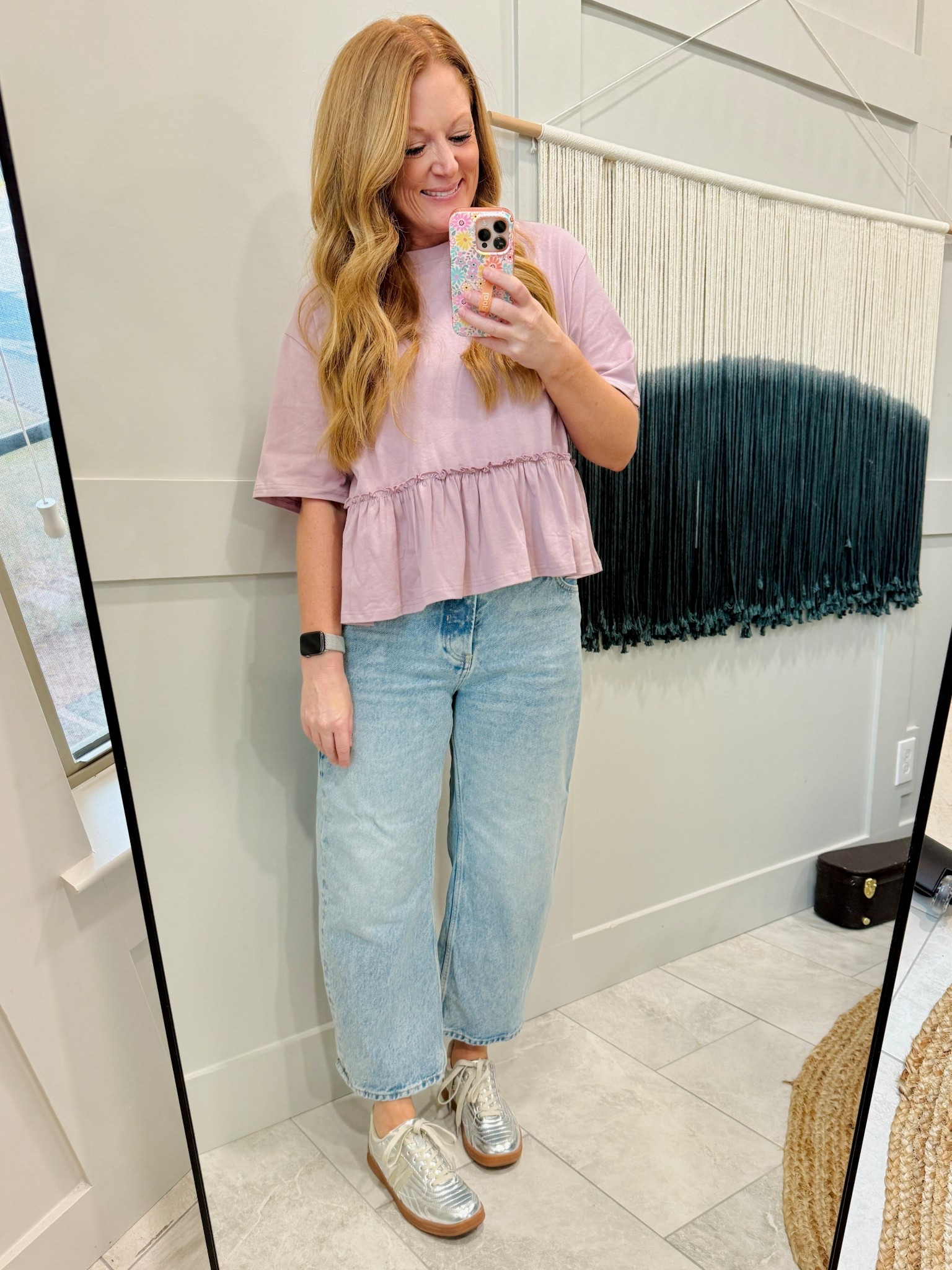 Amazon tee that I love in a different color! Wearing my normal M

Amazon silver sneakers are SOOOOOO comfortable. I tuck the tongue in. Normal size 

Free People jeans that I love. I sized down for a normal fit

#LTKFindsUnder100 #LTKShoeCrush