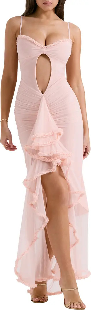 Gabriella Keyhole & Ruffle Mesh Body-Con Gown | Nordstrom