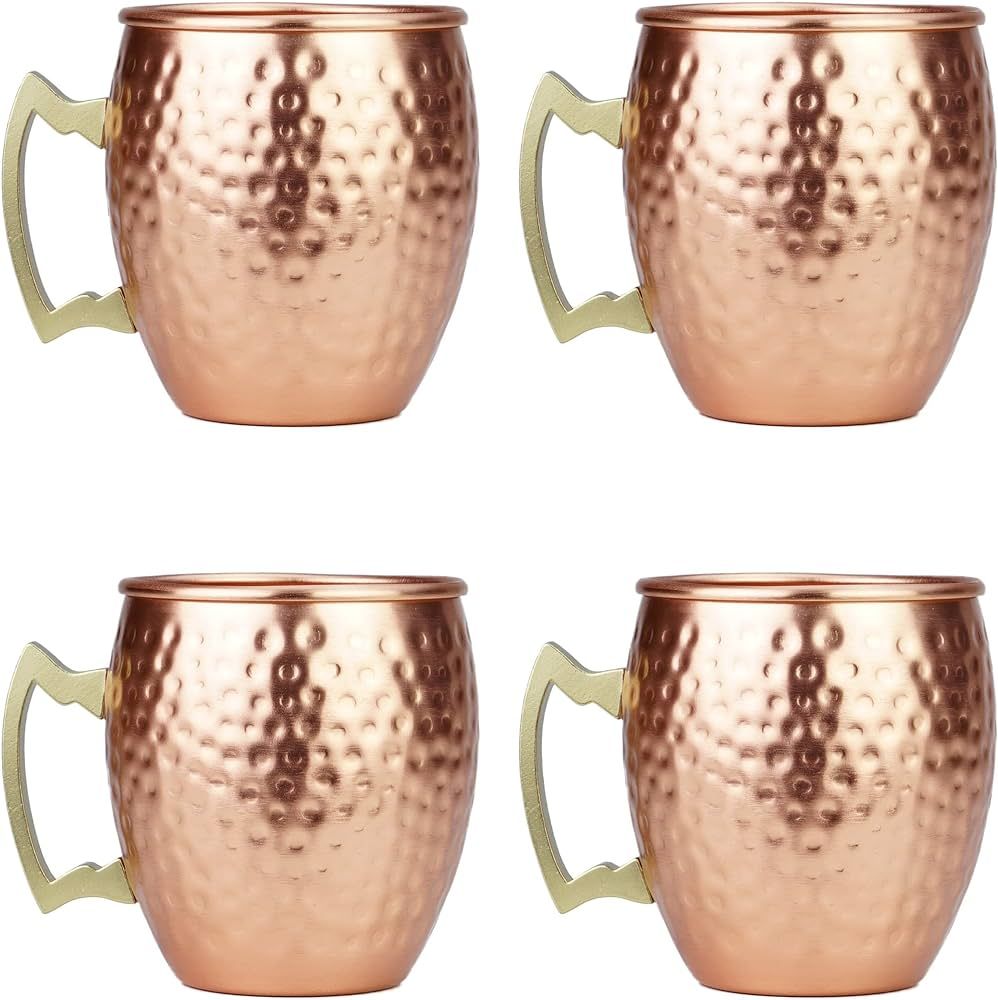 ARORA Moscow Mule Mugs set of 4,Aluminum Hammered Handcrafted Cups for Cocktail Drink, Beer Bar P... | Amazon (US)