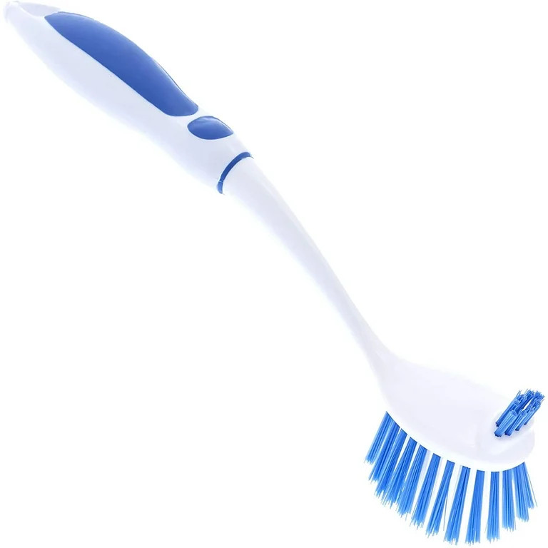 Dish Washing Scrubber Vegetable Brush - Blue / White 2 Sided Bristles - Long Handle With Rubber G... | Walmart (US)