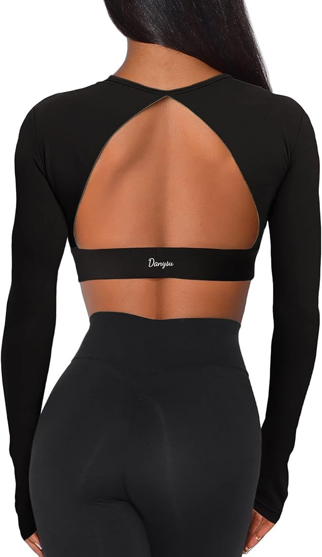 Amazon.com: Danysu Backless Top for Women Open Back Trendy Crop Workout Tops Long Sleeve Sexy Cut... | Amazon (US)