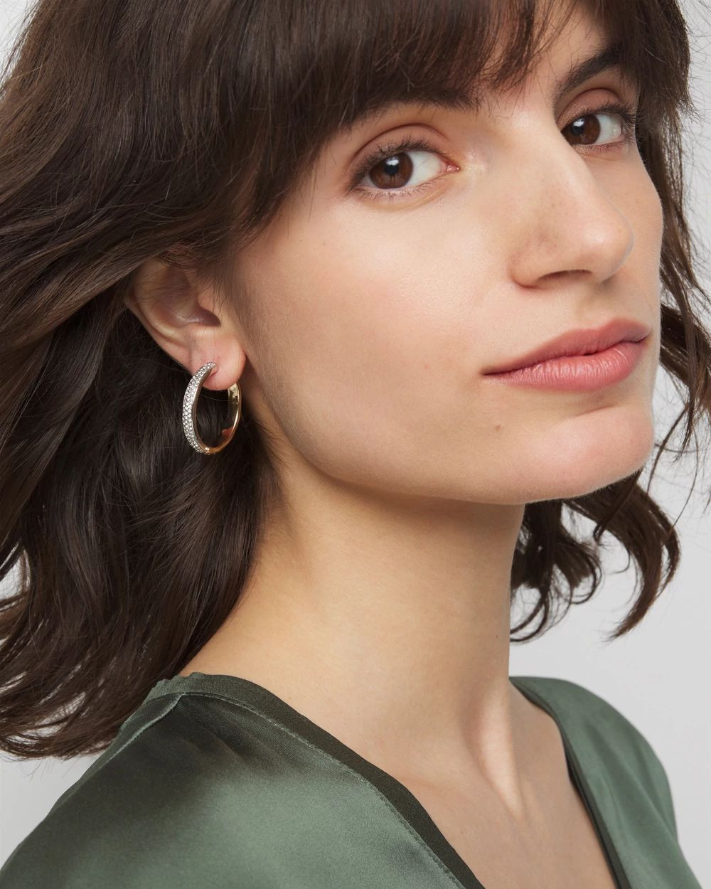 Mixed Metal Reversible Medium Pave Hoop Earrings | White House Black Market | White House Black Market