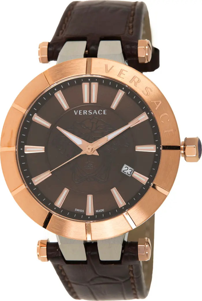Versace Croc Embossed Leather Strap Watch, 43mm | Nordstromrack | Nordstrom Rack