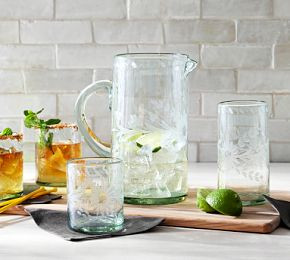 Etched Floral Recycled Glass Pitcher | Pottery Barn (US)