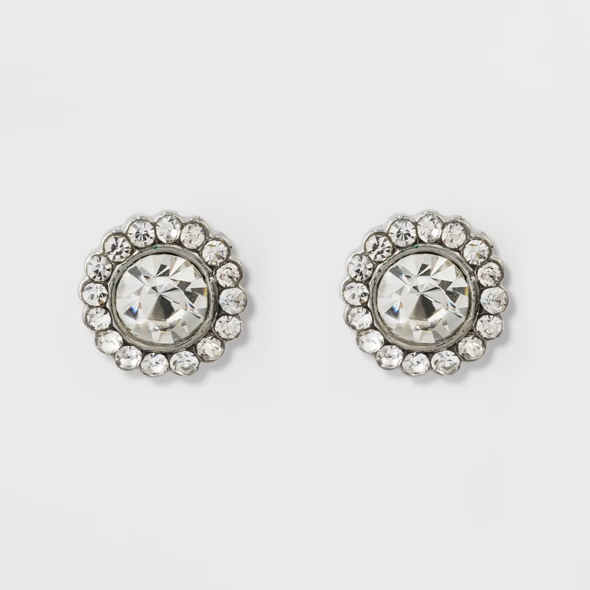 Pave Flower Stud Earrings - A New Day™ Silver: Nickel-Free, Shiny Finish, Post Closure | Target