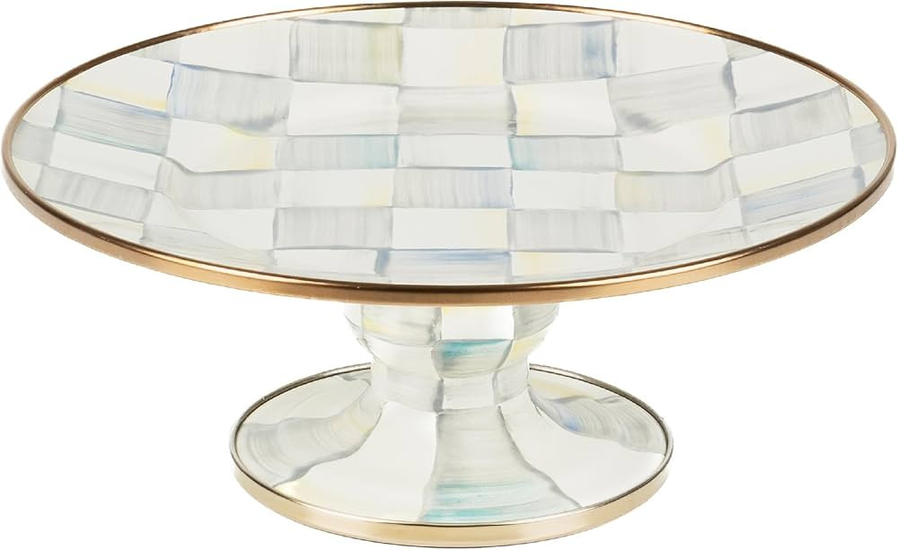 MACKENZIE-CHILDS Enamel Pedestal Platter, Round Cake Stand, Mini, Gray-and-White Sterling Check | Amazon (US)