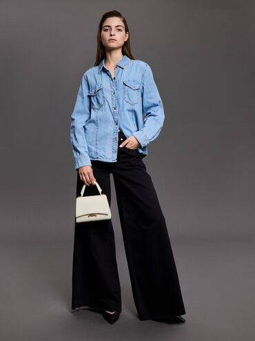 Huxley Metallic Push-Lock Top Handle Bag
 - Cream | Charles & Keith UK