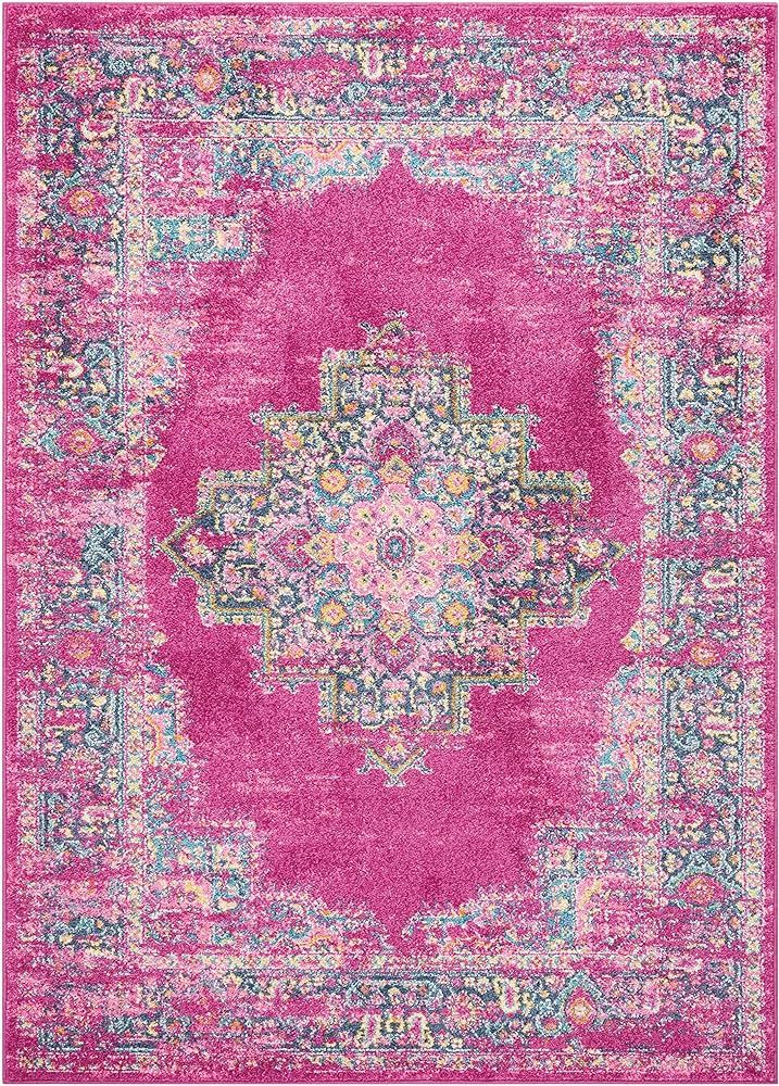Nourison Passion Fuchsia 8' x 10' Area-Rug, Boho, Traditional, Easy-Cleaning, Non Shedding, Bed R... | Amazon (US)