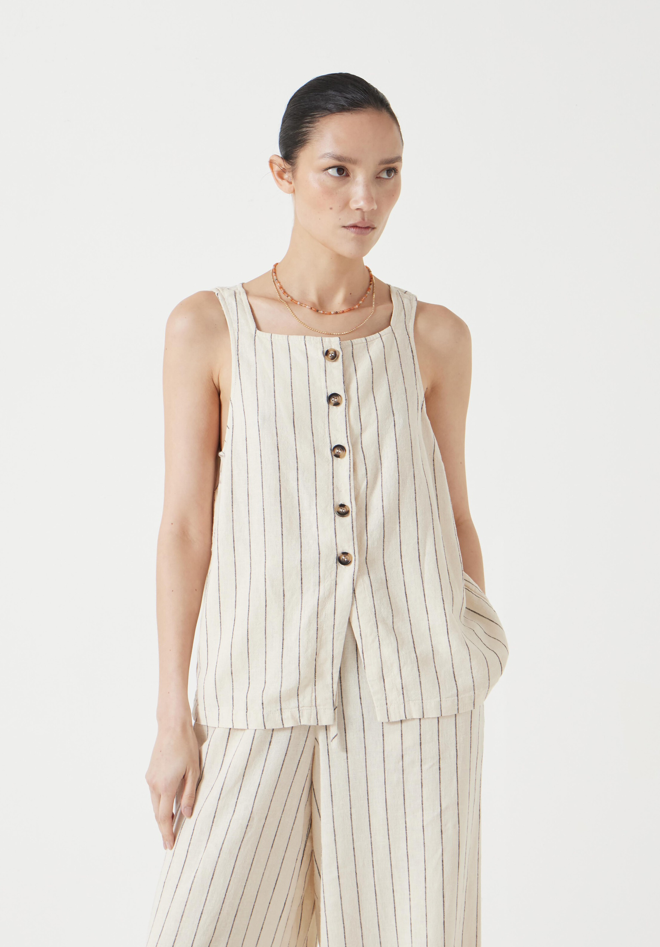 Phoebe Linen Blend Stripe Waistcoat | Hush UK