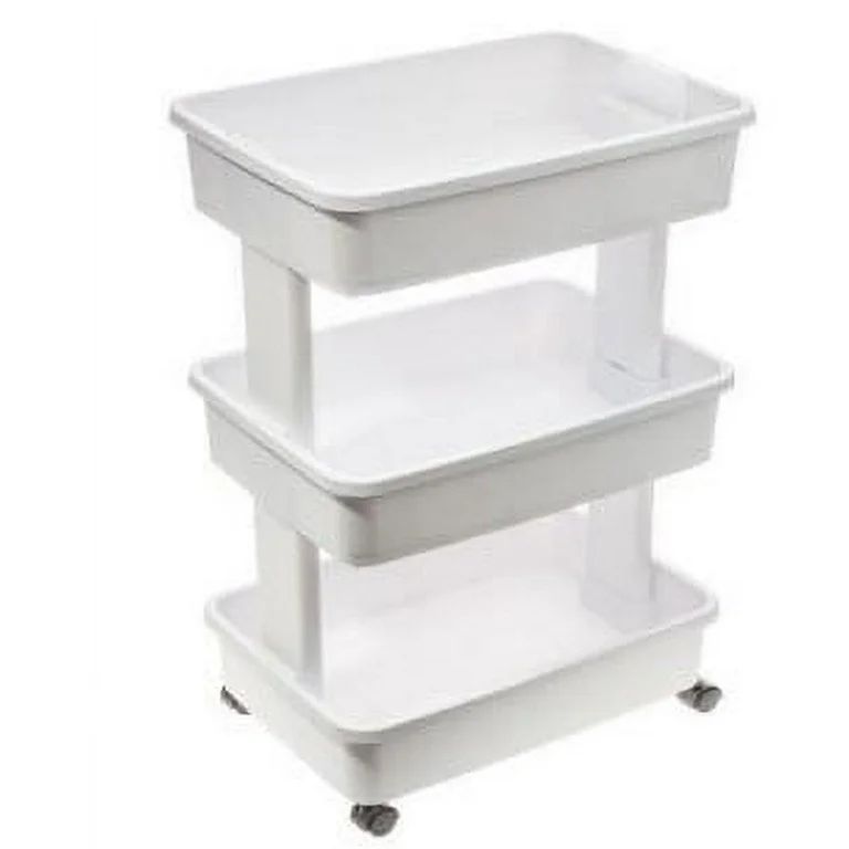 Mainstays 3-Tier Plastic Multi-Purpose Rolling Laundry Cart, Arctic White, Case Pack 1 | Walmart (US)
