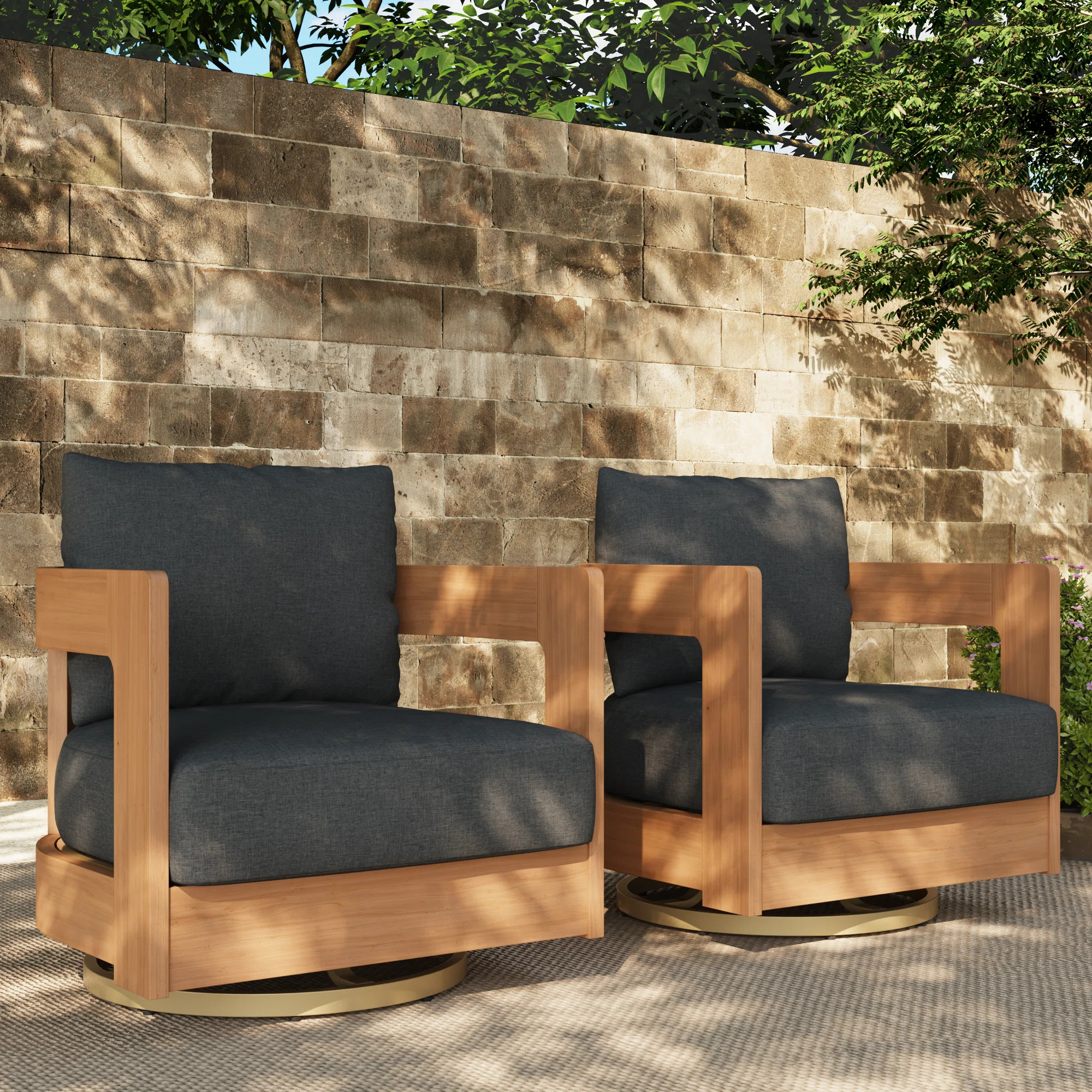 Frances Eucalyptus Outdoor Swivel Chairs (Set of 2) | Wayfair North America