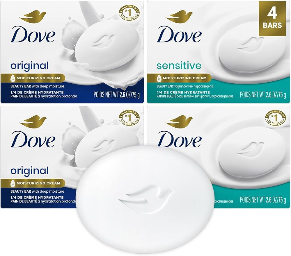 Dove Beauty Bar Soap Variety 4-Pack \u2013 Sensitive Skin, Fragrance-Free + Original, with Moistu... | Amazon (US)
