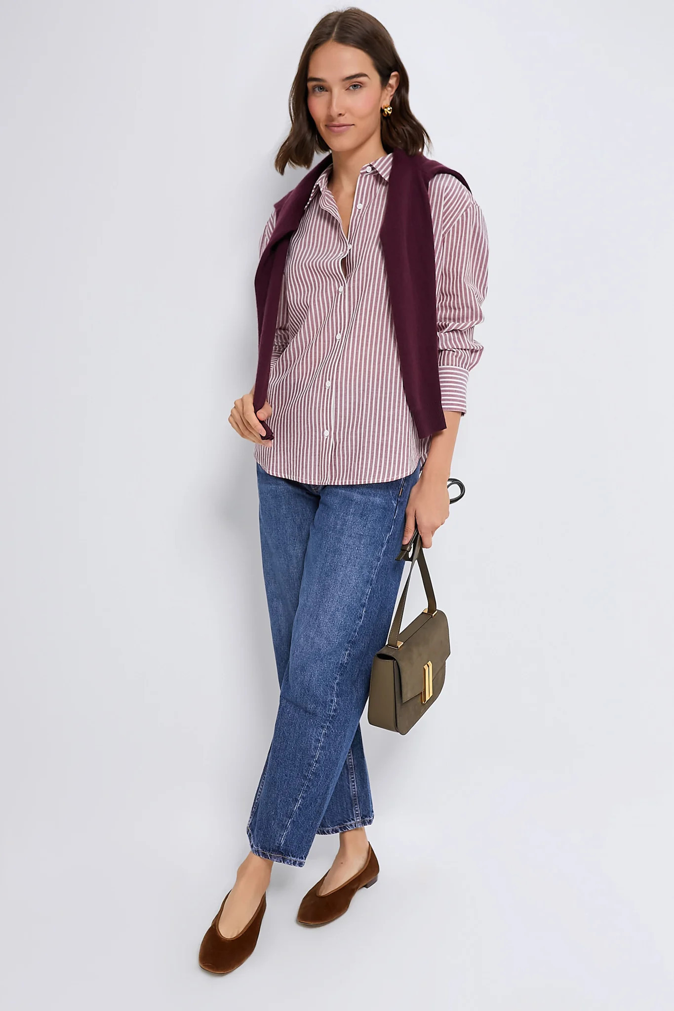 Washed Red Pointelle Stripe Nadine Boyfriend Button Down | Tuckernuck (US)