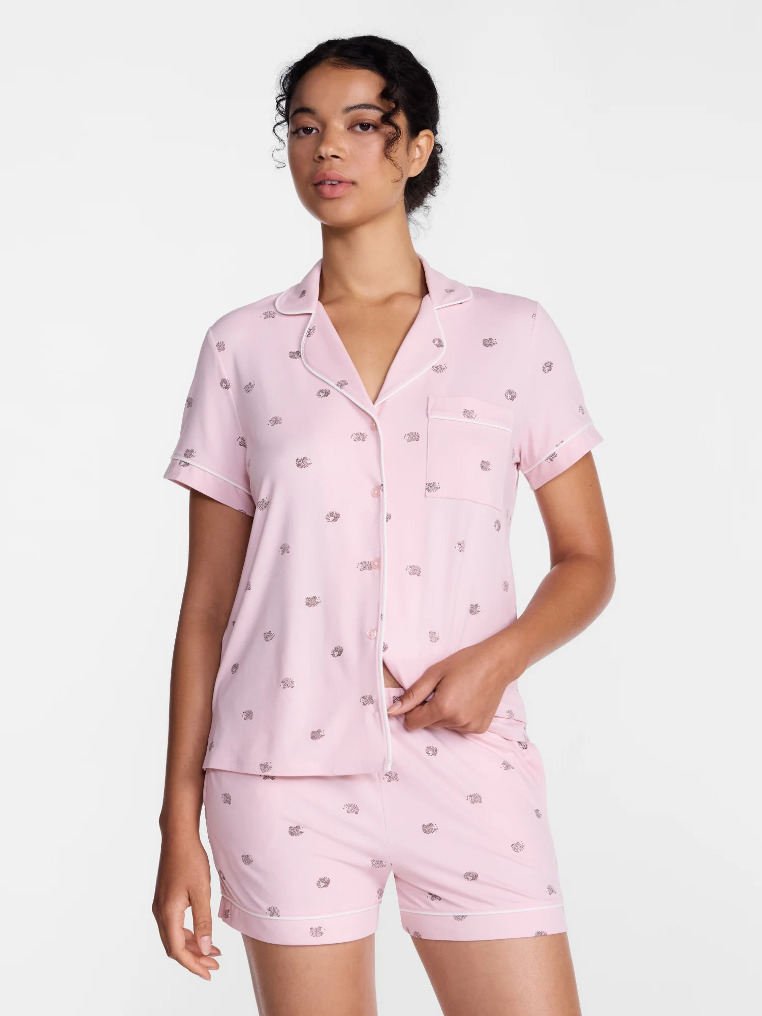 Joyspun Women\u2019s Dreamy Soft Collection Notch Collar Knit Top and Boxer Shorts, 2-Piece Pajam... | Walmart (US)