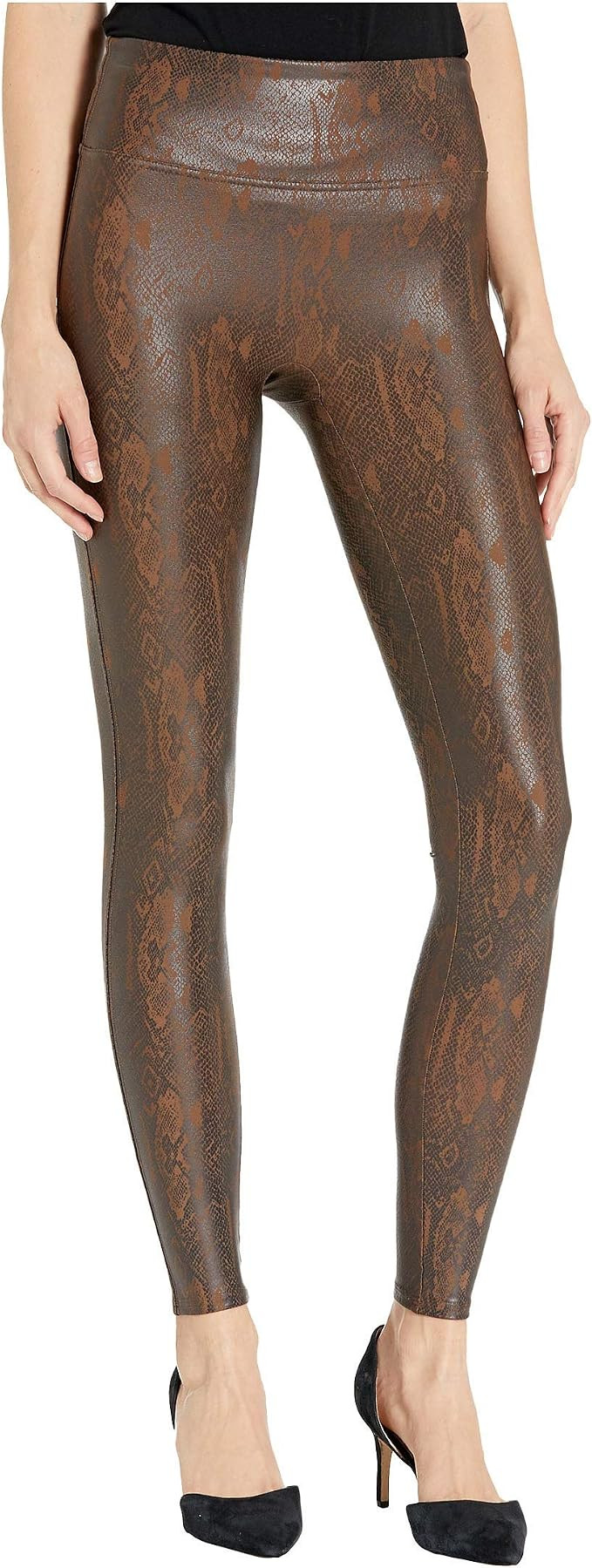 SPANX Women's Faux Leather Snakeskin Leggings, Brown Snakeskin, XS | Amazon (US)