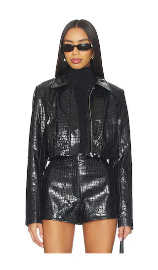 Arden Faux Croc Jacket in Black | Revolve Clothing (Global)