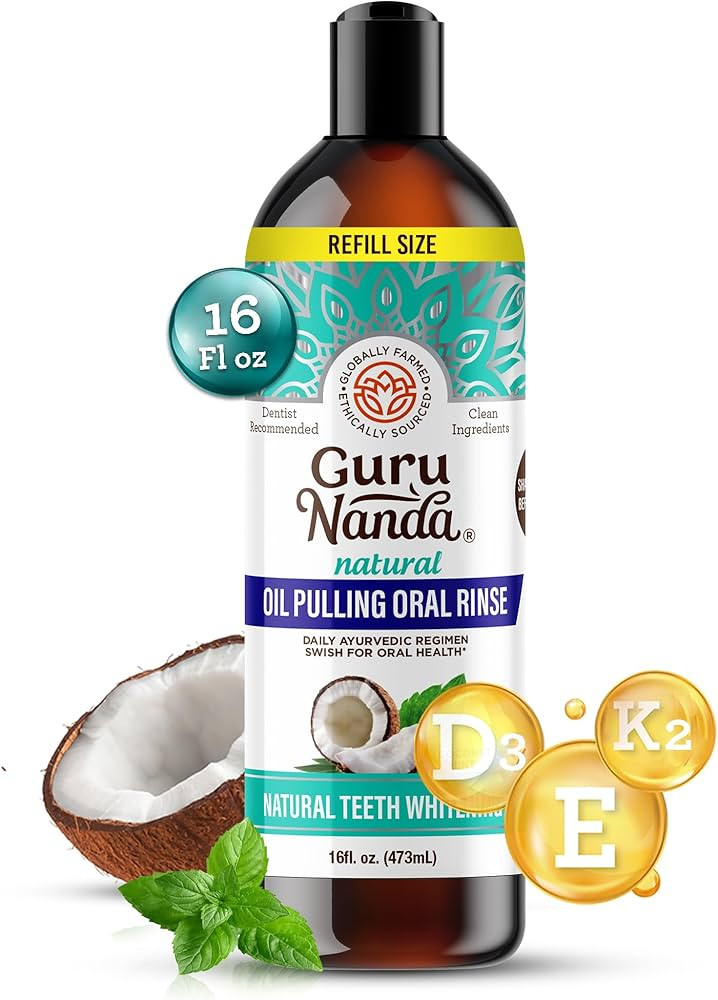 GuruNanda Coconut Oil Pulling, Fresh Breath & Whitening Mouthwash, 7 Essential Oils & Vitamins fo... | Amazon (US)