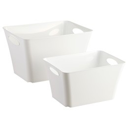 White Taper Storage Bins with Handles | The Container Store