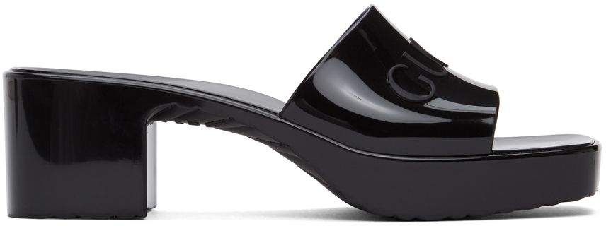 Black Rubber Slide Heeled Sandals | SSENSE