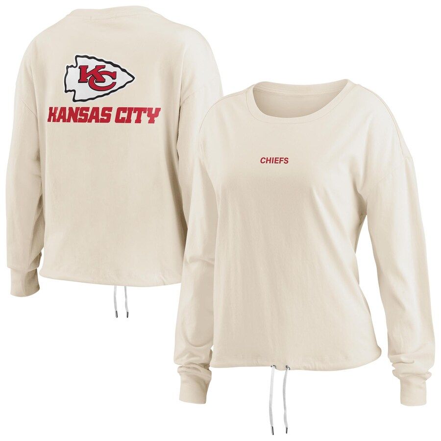 Women's Kansas City Chiefs WEAR by Erin Andrews Oatmeal Long Sleeve Crop Top Shirt | NFL Shop