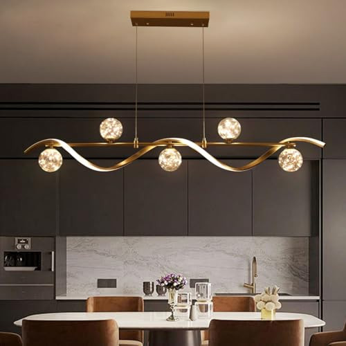 homary Kitchen Island Light with Glass Globes, 51.2" Gold Chandelier Dimmable Linear Pendant Light, Adjustable Height, Dining Room Fixture for Table, Bar or Kitchen Island | Amazon (US)