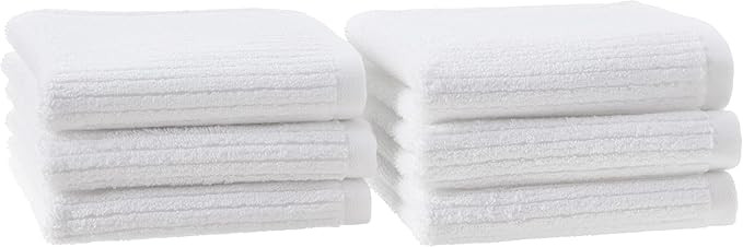 Amazon Aware 100% Organic Cotton Ribbed Bath Towels - Washcloths, 6-Pack, White | Amazon (US)