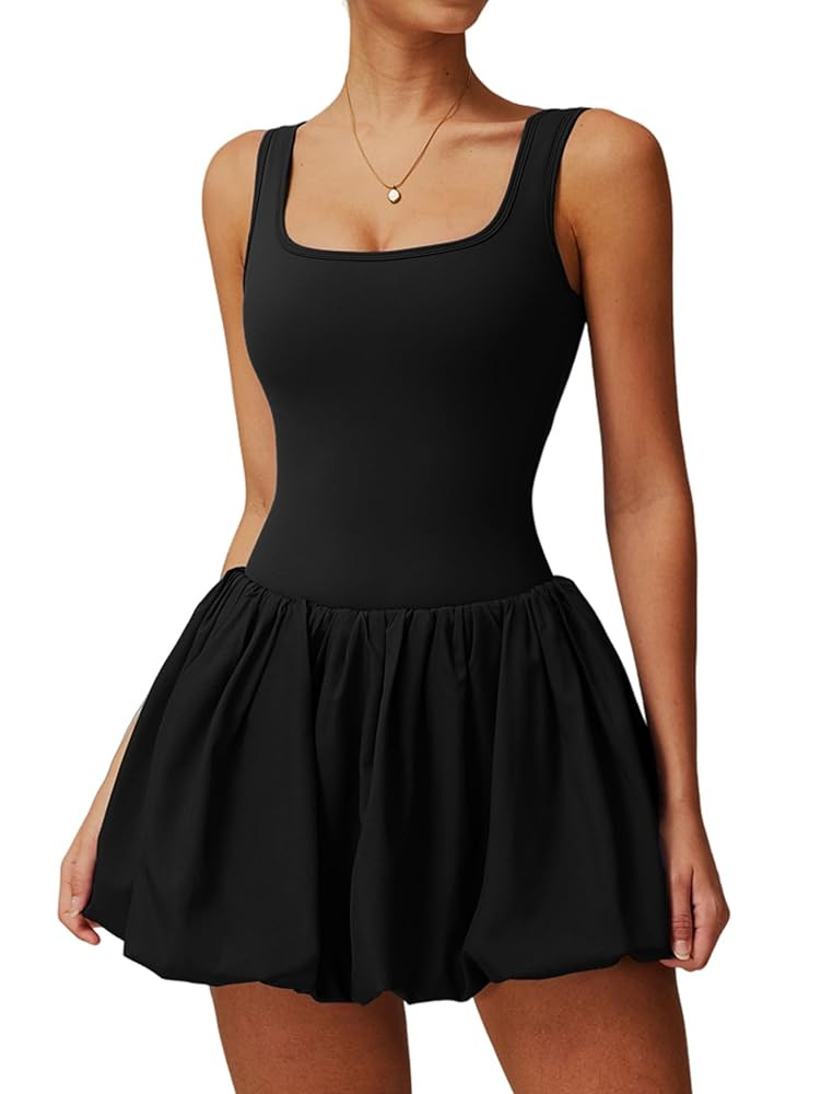 Womens Tennis Golf Dress with Built-in Bra Shorts Backless Square Neck Mini Puffy Skirt Athletic ... | Amazon (US)