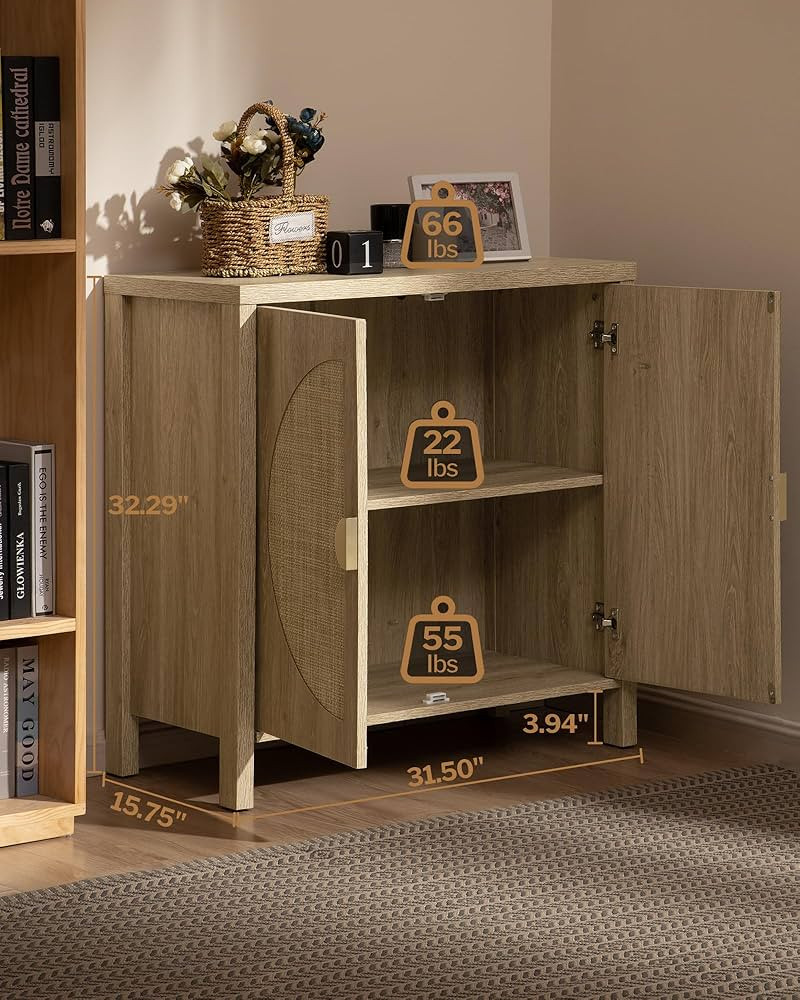 SICOTAS Rattan Buffet Cabinet Set of 2, Accent Sideboard Storage Cabinet with Adjustable Shelves,... | Amazon (US)