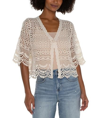 Liverpool Los Angeles, Women's, Short Sleeve Lace Bolero, Antique Ivory, L/XL | Amazon (US)