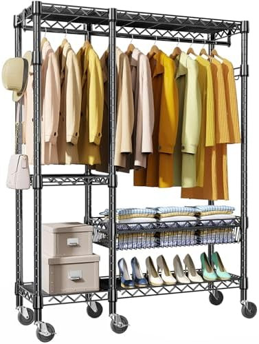 MZG Heavy Duty Rolling Garment Rack 4 Tiers Adjustable Wire Shelving Clothes Rack with Rods and S... | Amazon (US)