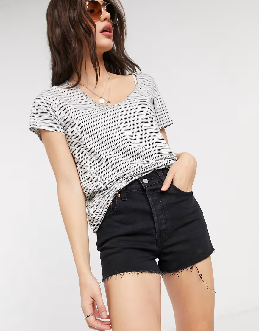 Levi's Ribcage denim shorts in black | ASOS (Global)