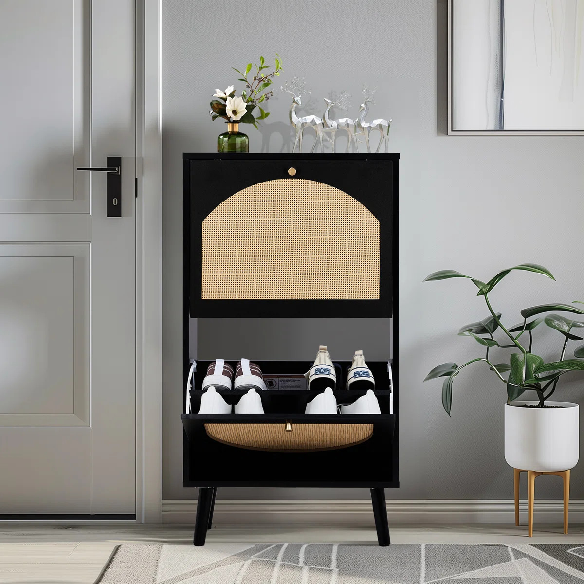 Lavenia 2 Flip Drawers Rattan Shoe Cabinet Shoe Storage Organizer Unit | Wayfair North America