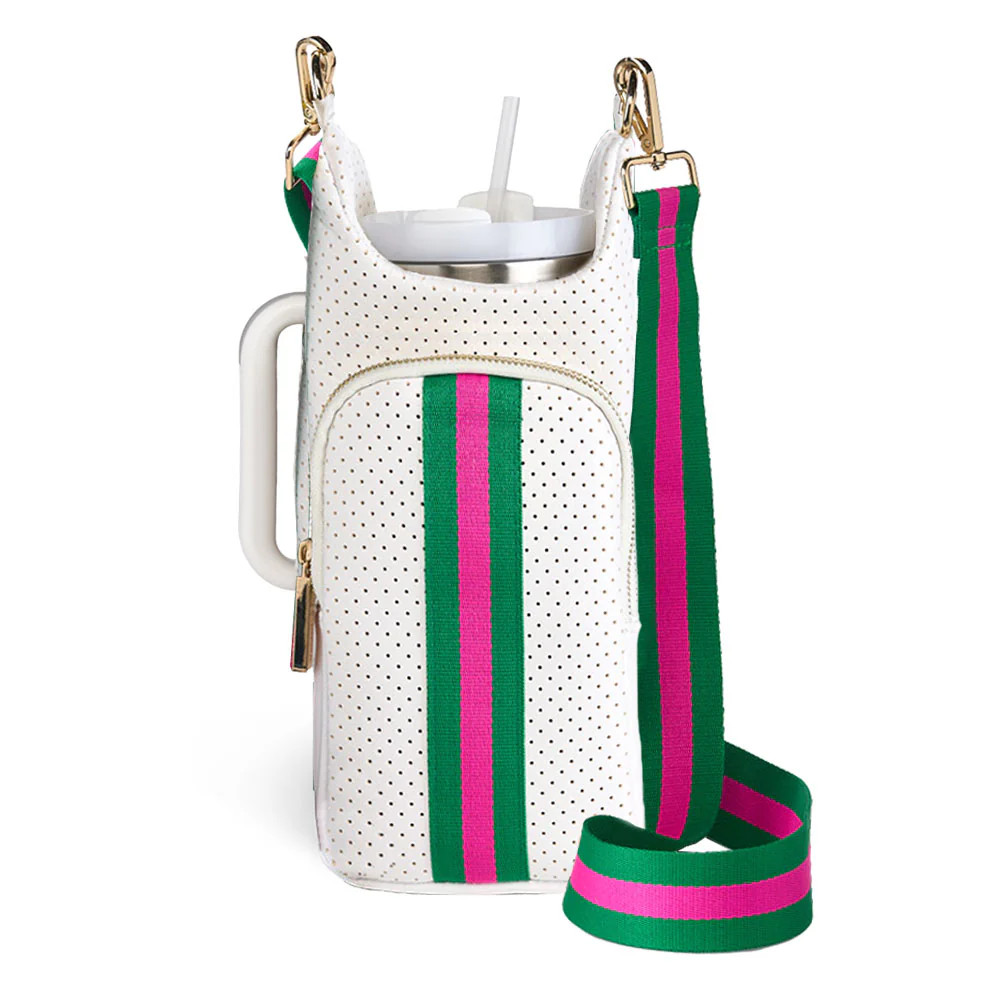 HydroBag\u00ae HANDLE\u00ae-White Coated Perforated Neoprene HydroBag\u00ae with Pink/Green Strip... | WanderFull 