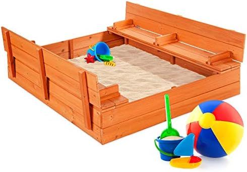 Best Choice Products 47x47in Kids Large Wooden Sandbox for Backyard, Outdoor Play w/ Cedar Wood, ... | Amazon (US)