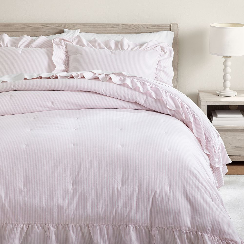 Washed Cotton Ruffle Stripe Comforter | Pottery Barn Teen