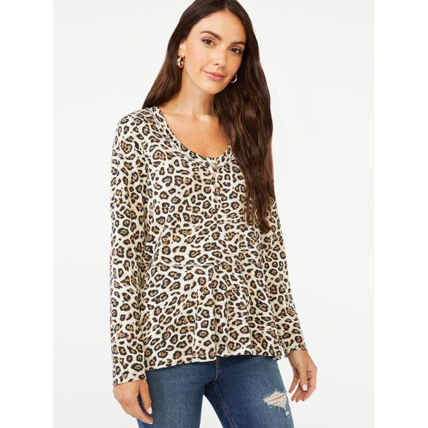 Scoop Women's Semi Sheer Curved Henley Top | Walmart (US)