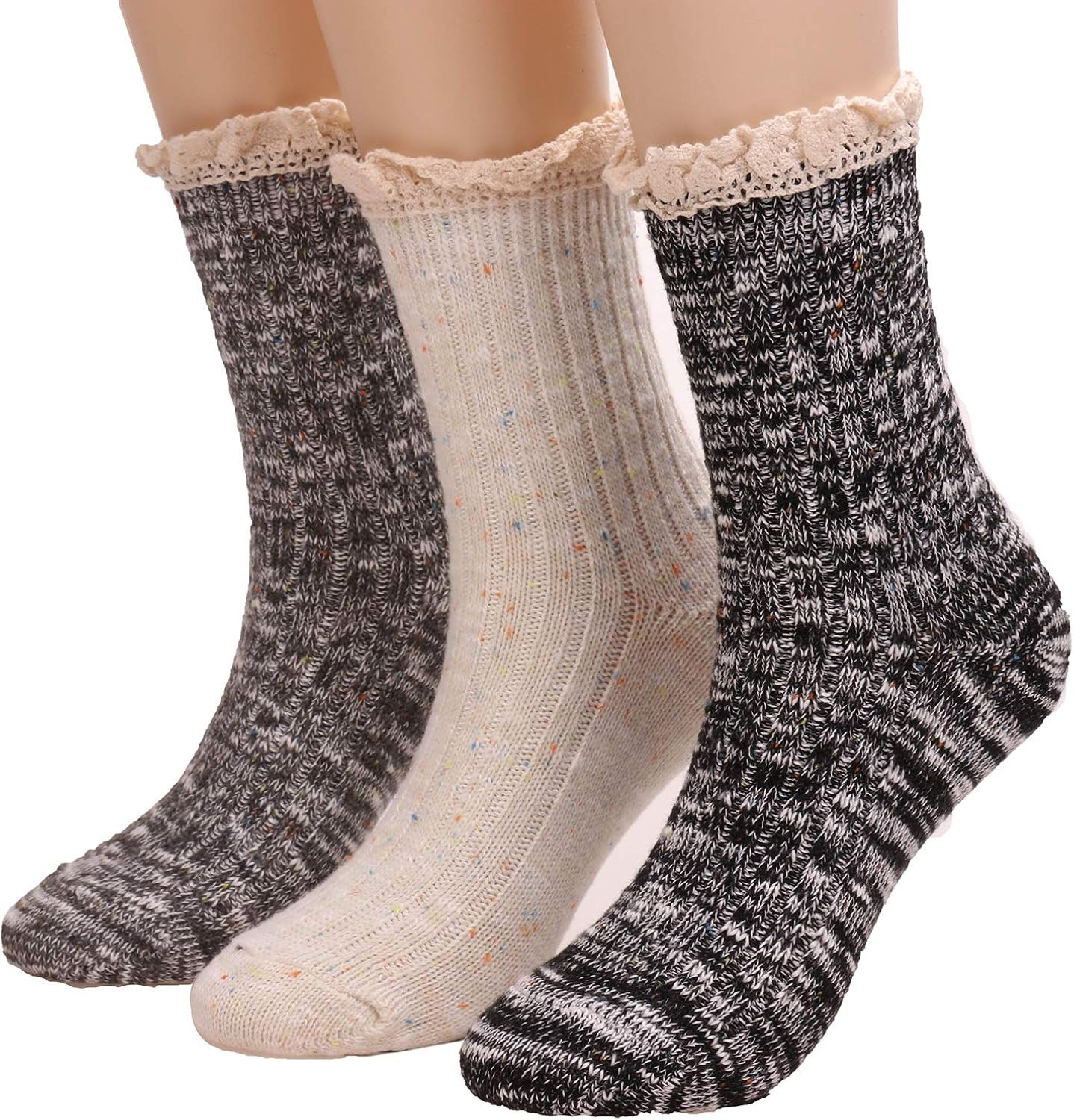 3 Pairs Women Winter Wool Cable Knit Crew Knee High Boot Socks,Size 5-11 W605 | Amazon (US)