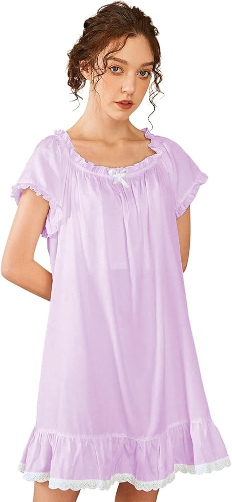 Nanxson Womens' Cotton Nightgown Short Sleeve Sleepwear Vintage Victorian Nightshirt Lounge Dress | Amazon (US)
