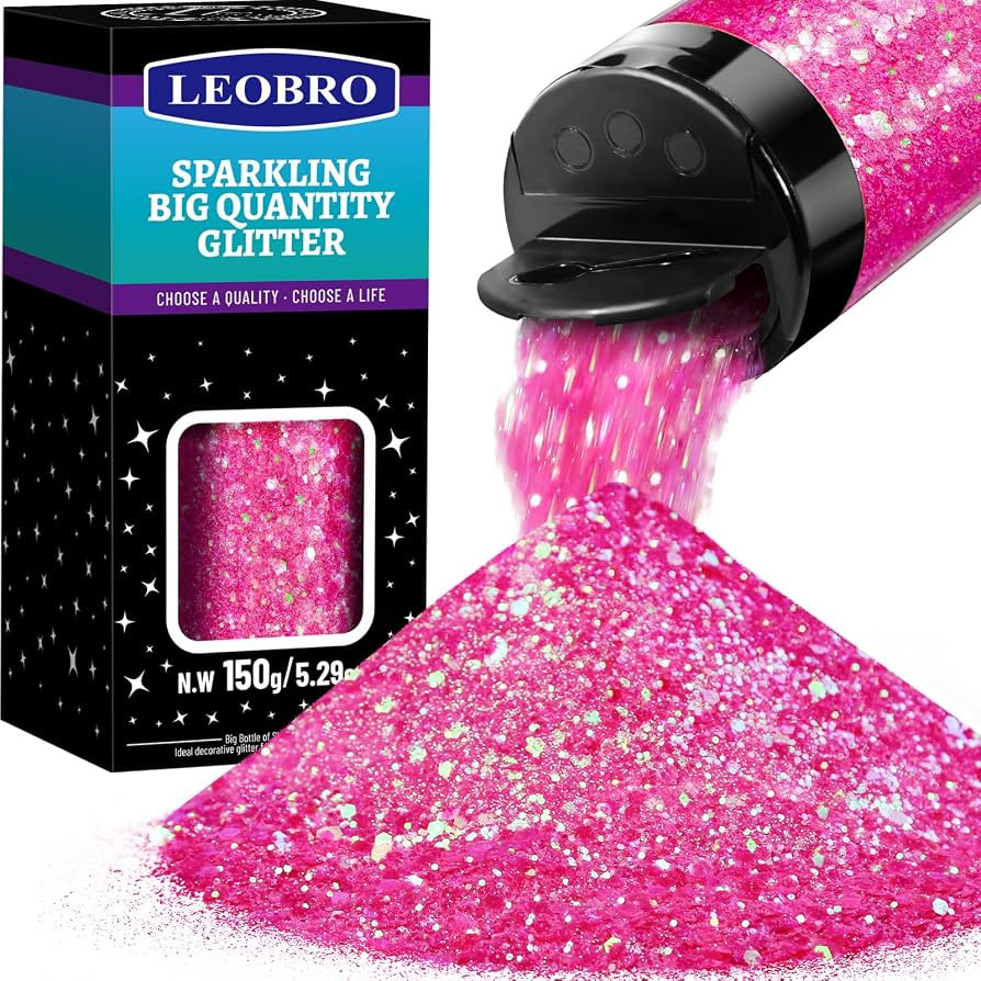 LEOBRO Pink Glitter, 150g/5.29oz Hot Pink Chunky Glitter for Crafts, Resin, Body Face, Holiday Pa... | Amazon (US)