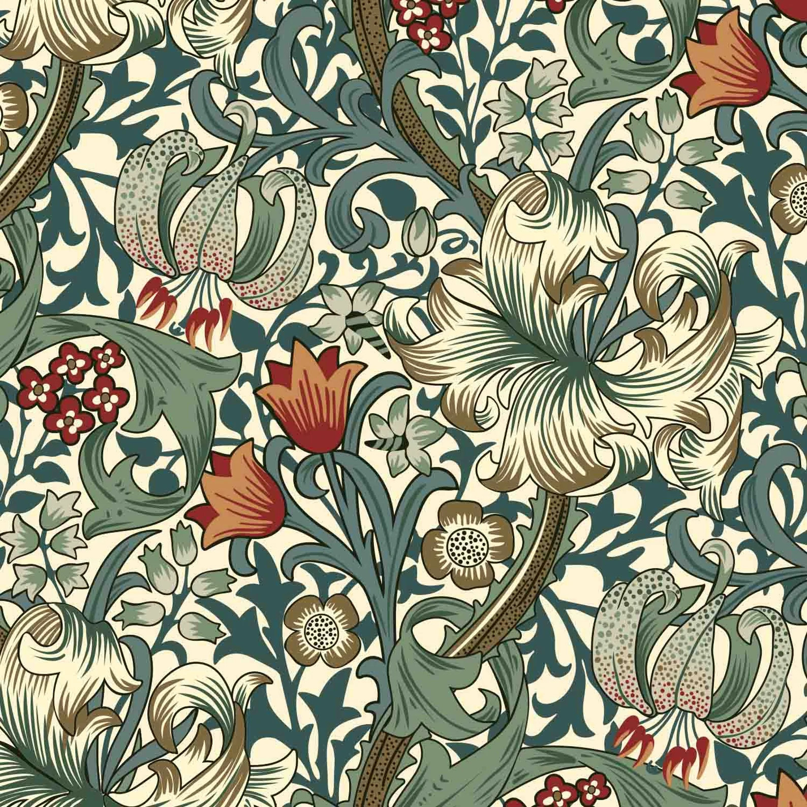Peel & Stick Wallpaper William Morris Pink Dark Green Lily - Etsy | Etsy (US)