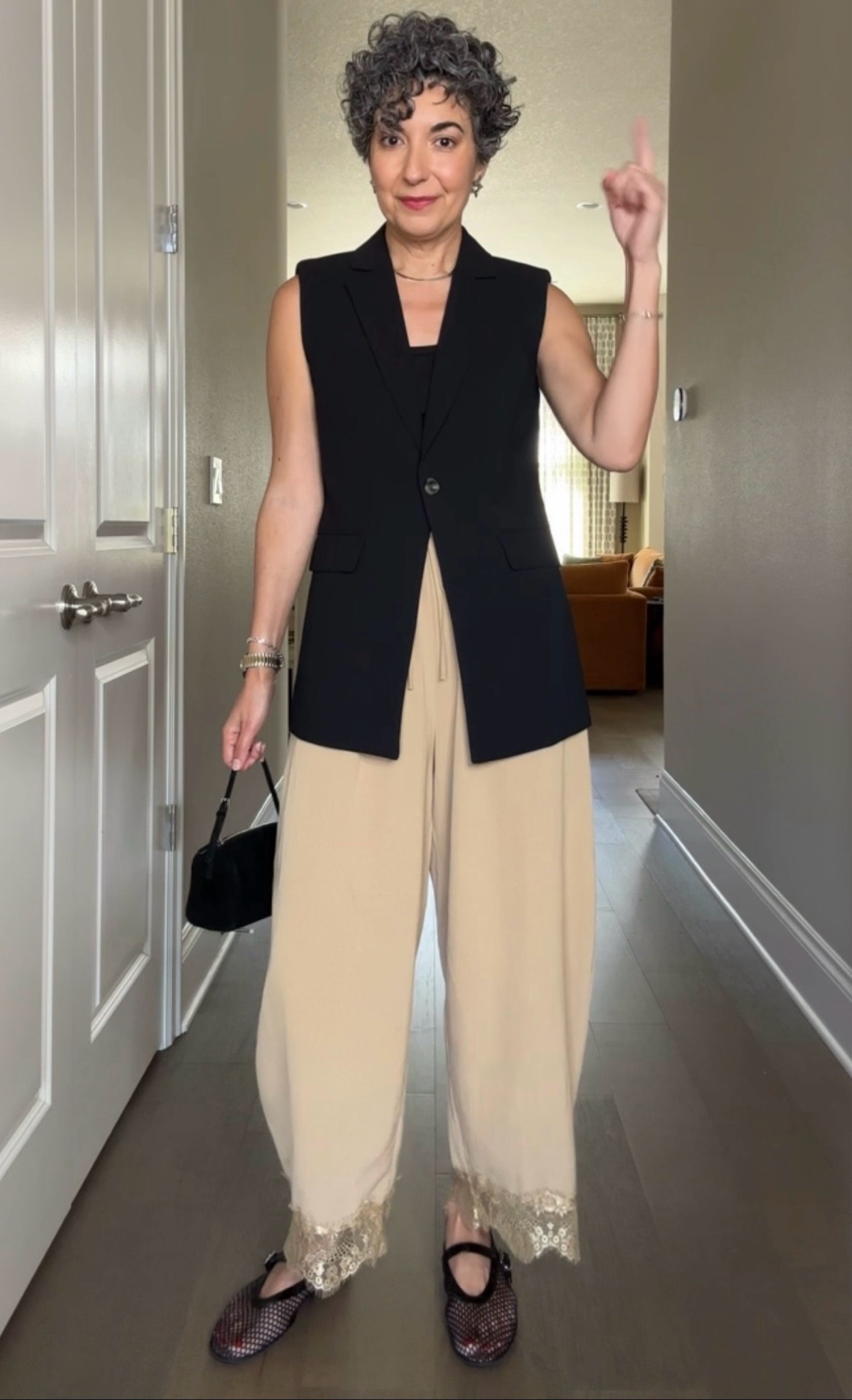 Amazon Lace Trimmed Pants. I’m in a medium but could have done my true size small. They are SO comfy and also lined through the butt area. I’m in the Khaki color
