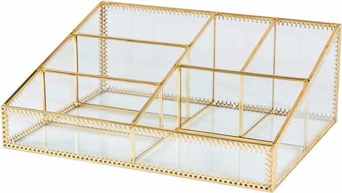 Smart Wyche Glass Makeup Organizer Gold Cosmetic Storage Display Case with 6 Compartments for Bru... | Amazon (US)
