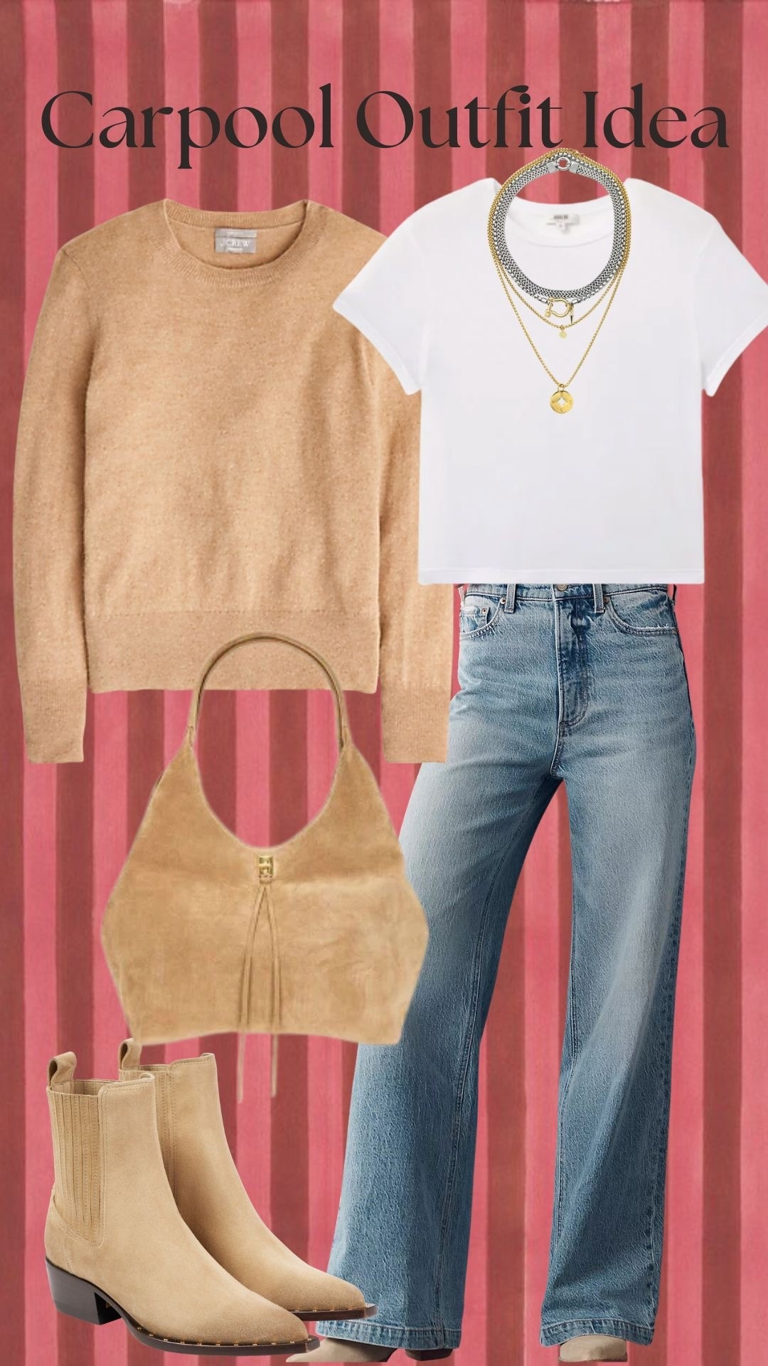 Carpool Outfit Idea!
Tan Sweater, AGOLDE Tee, Layered necklaces, Suede bag, Pistola High-Rise Jeans, Suede booties!

#LTKStyleTip #LTKSeasonal #LTKShoeCrush