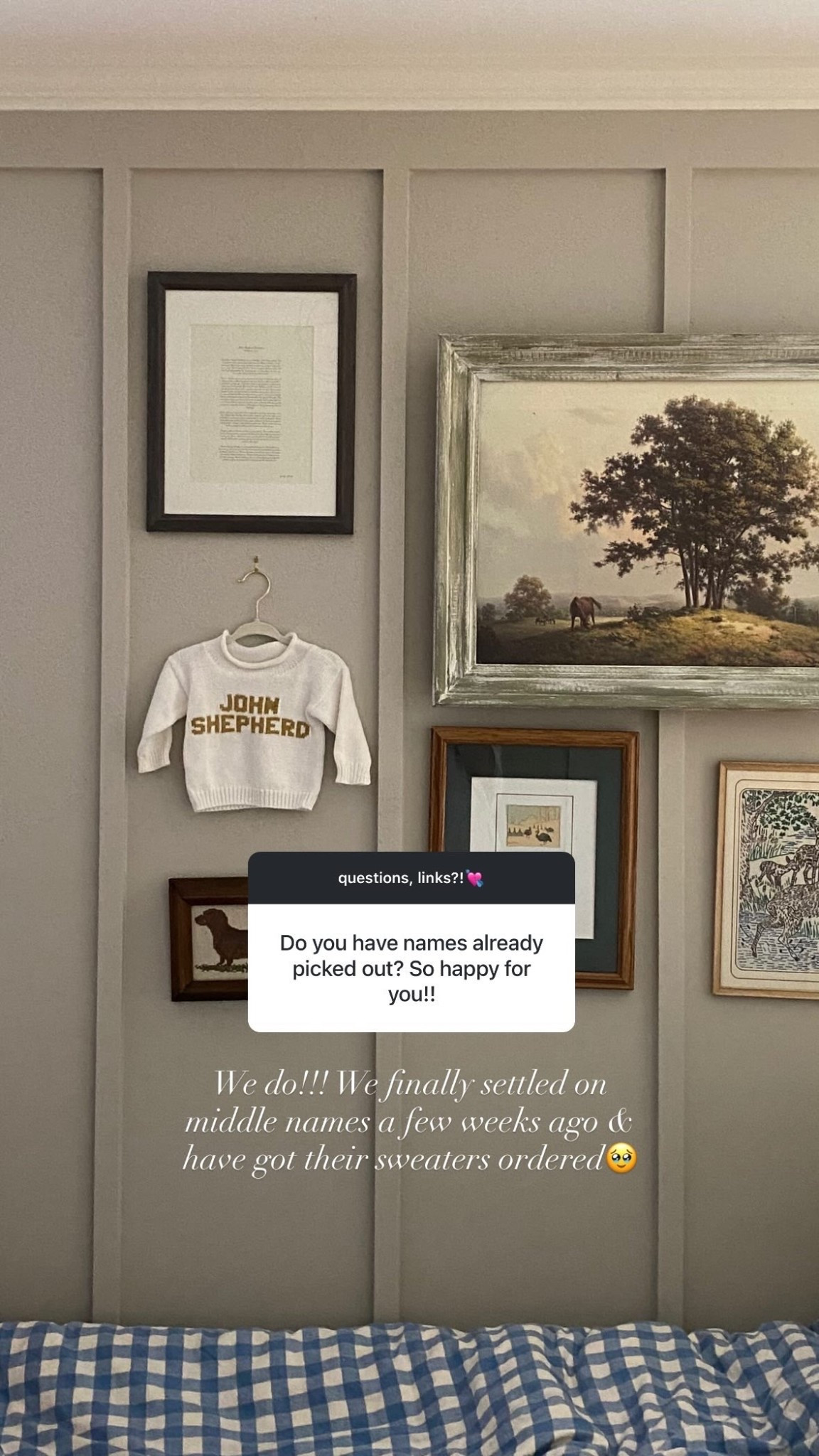 The custom name sweaters we do for each of our babies as newborns! I order a size newborn. Colleen is always so great if I have any questions too  