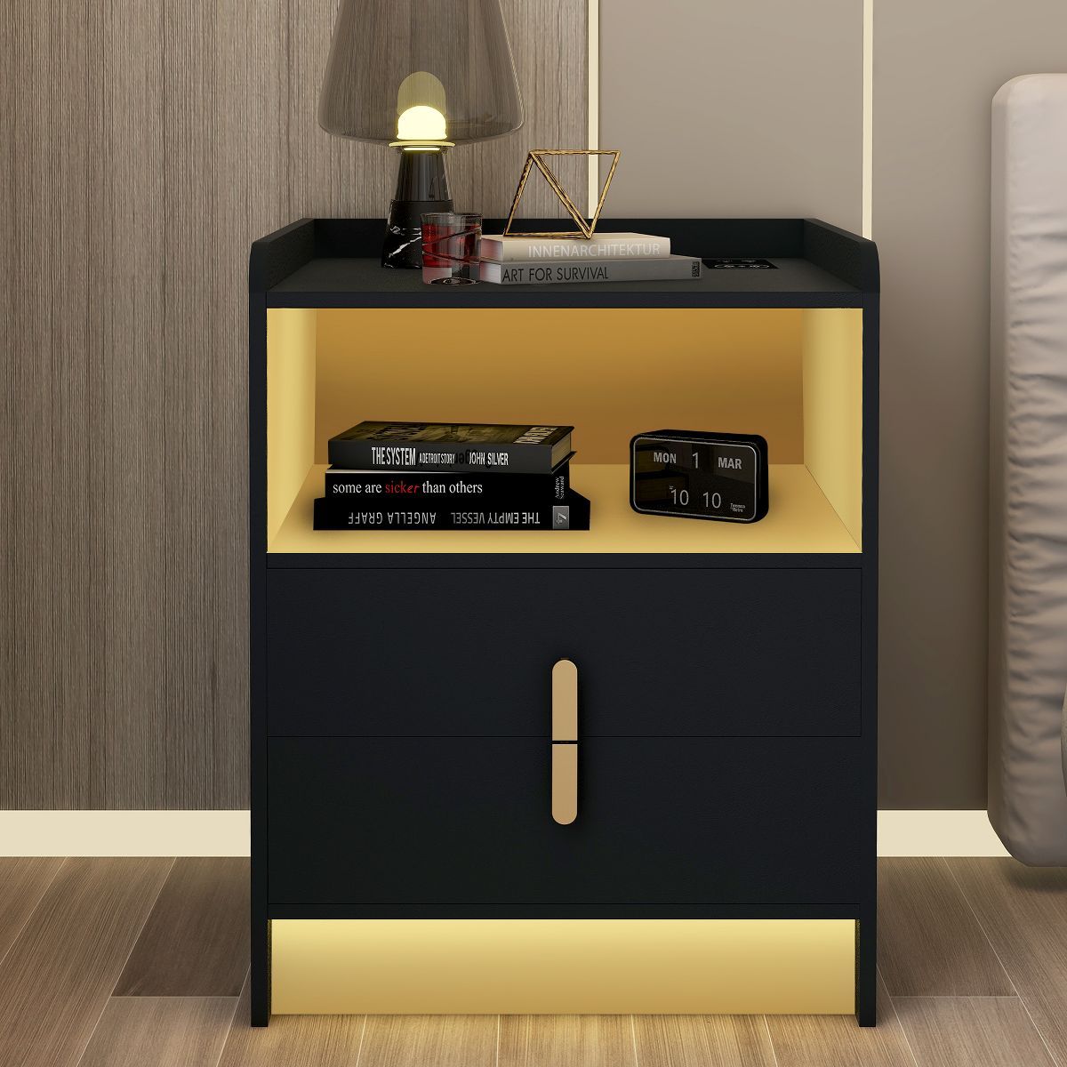Neutypechic LED Nightstand with Wireless Charging Station - Black | Target