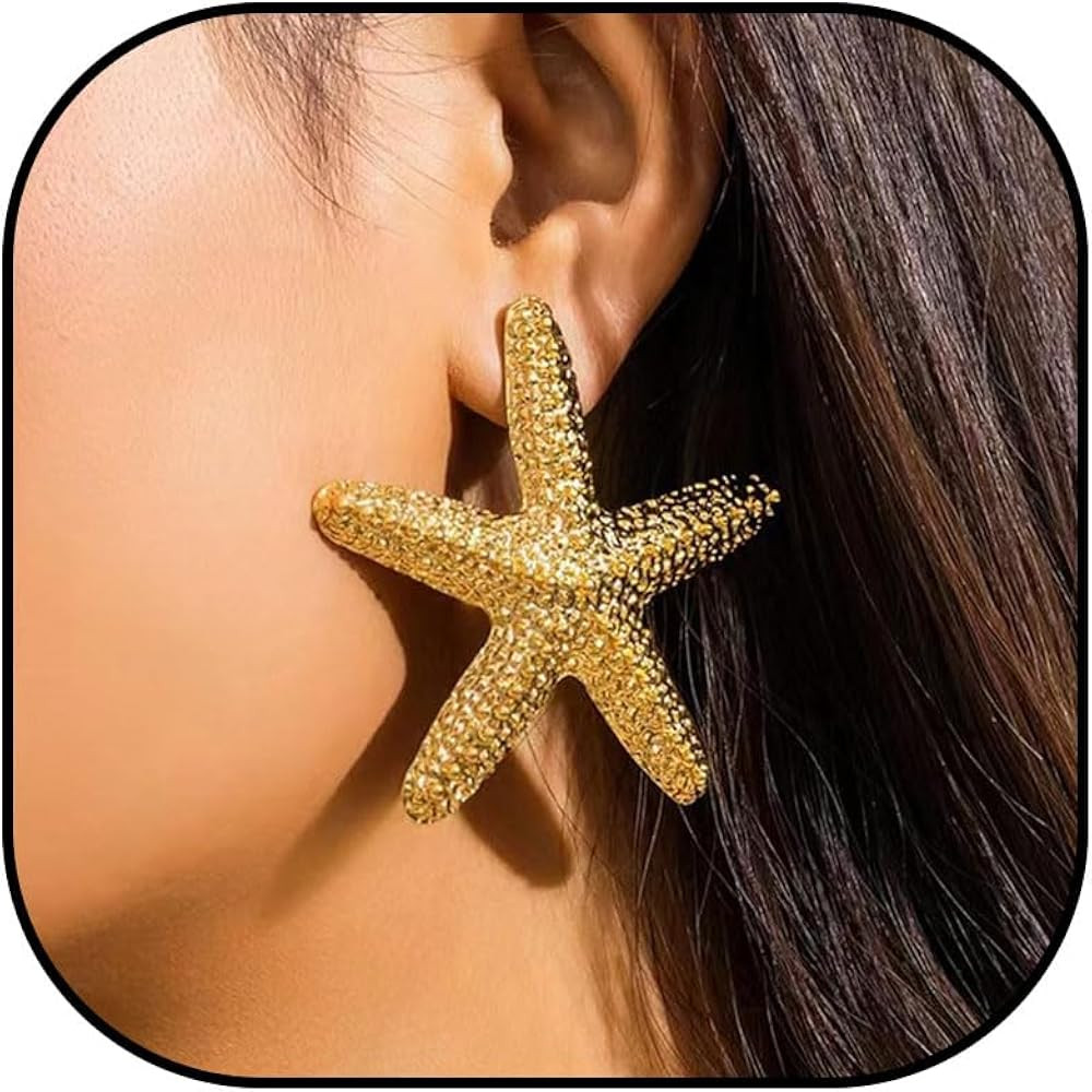 HUASAI Gold Starfish Stud Earrings & Necklace - Women's Summer Boho Jewelry Accessories | Amazon (US)
