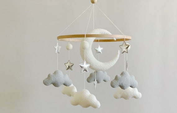 Baby mobile Moon nursery Minimalist nursery Monochrome nursery Silver,white baby mobile Moon and ... | Etsy (US)